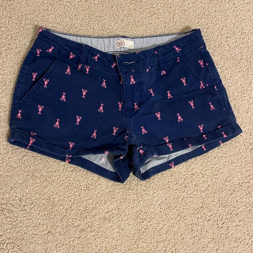 Brand: SO. Style: short shorts. Size: 3 Color: Blue with pink lobster pattern